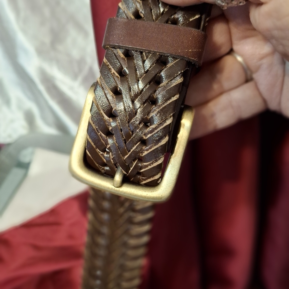 Men's Genuine Leather Brown Woven Belt Sz XL - Picture 2 of 4